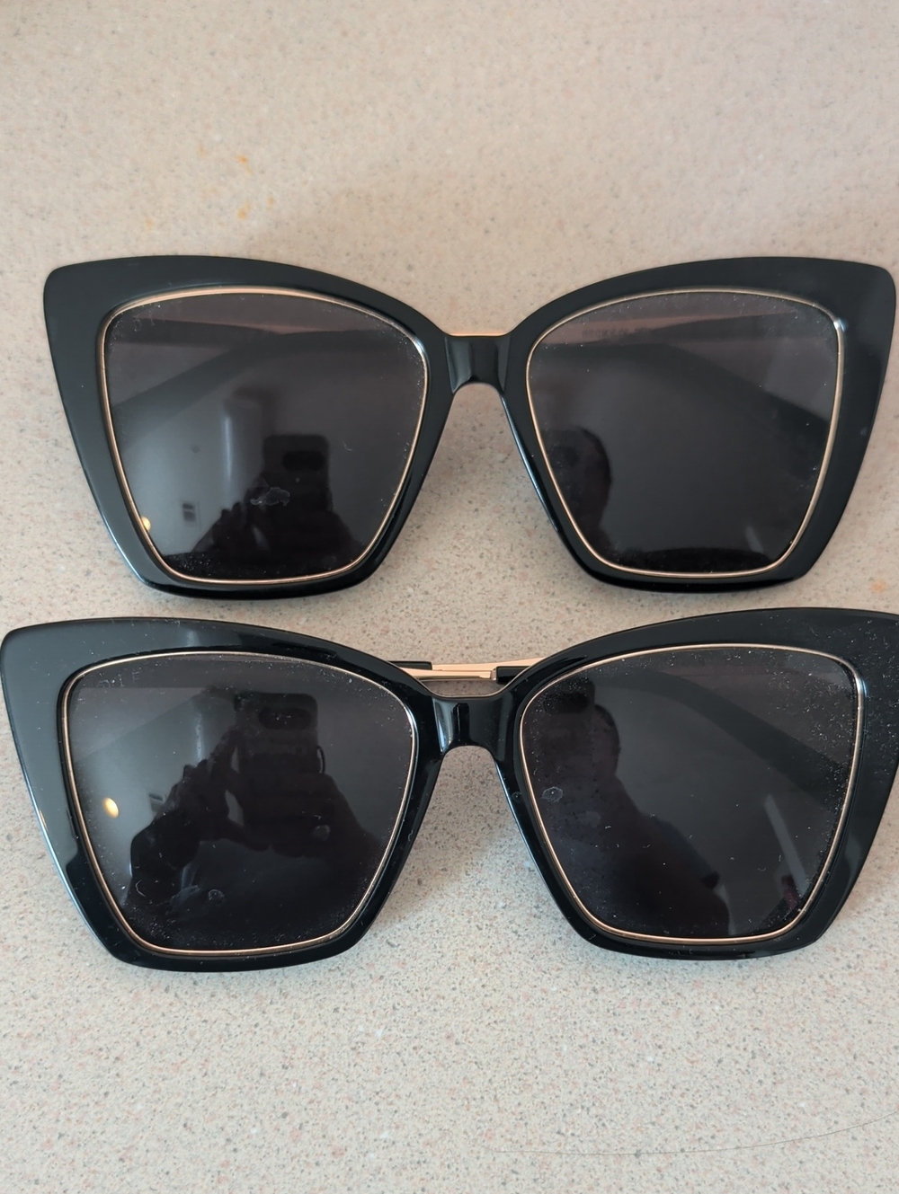 2 Pairs Women’s Black Cat-Eye Sunglasses with Subtle Gold Trim By Diff